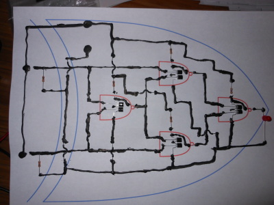 XOR gate from transistors with conductive paint