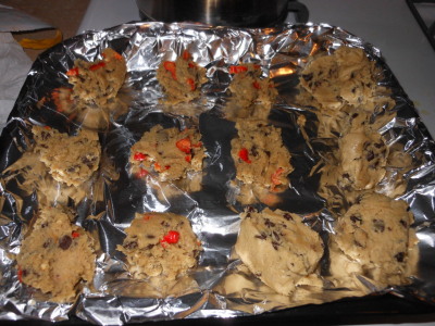 Raw ghost pepper cookies on cookie sheet